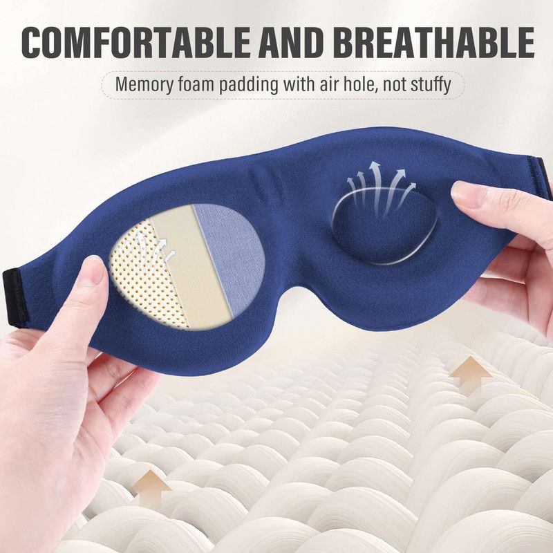 3D Deepened Sleep Eye Mask, Integrated Nose Wing, Full Light-Blocking, Breathable Eye Cover for Naps and Travel - Blue