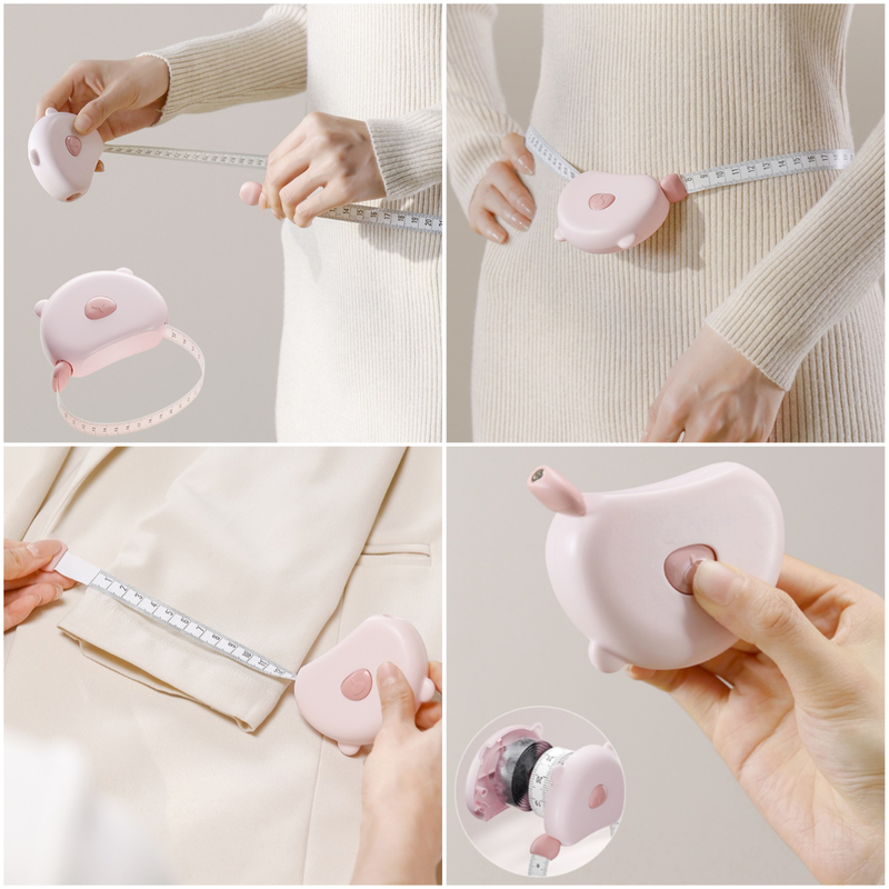 Bear Magnetic Retractable Tape Measure, Portable Body Measuring Ruler for Bust, Waist, and Hips—Pink