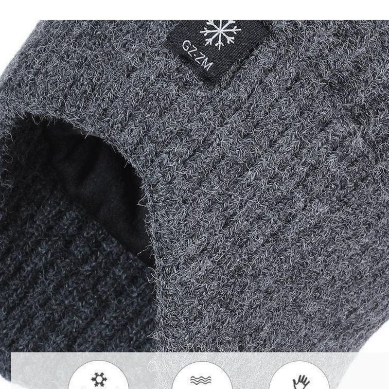 2-Pack—Men's Fleece-Lined Ear Protection Knit Beanie, Warm Thick Winter Hat for Dad or Grandpa—Black