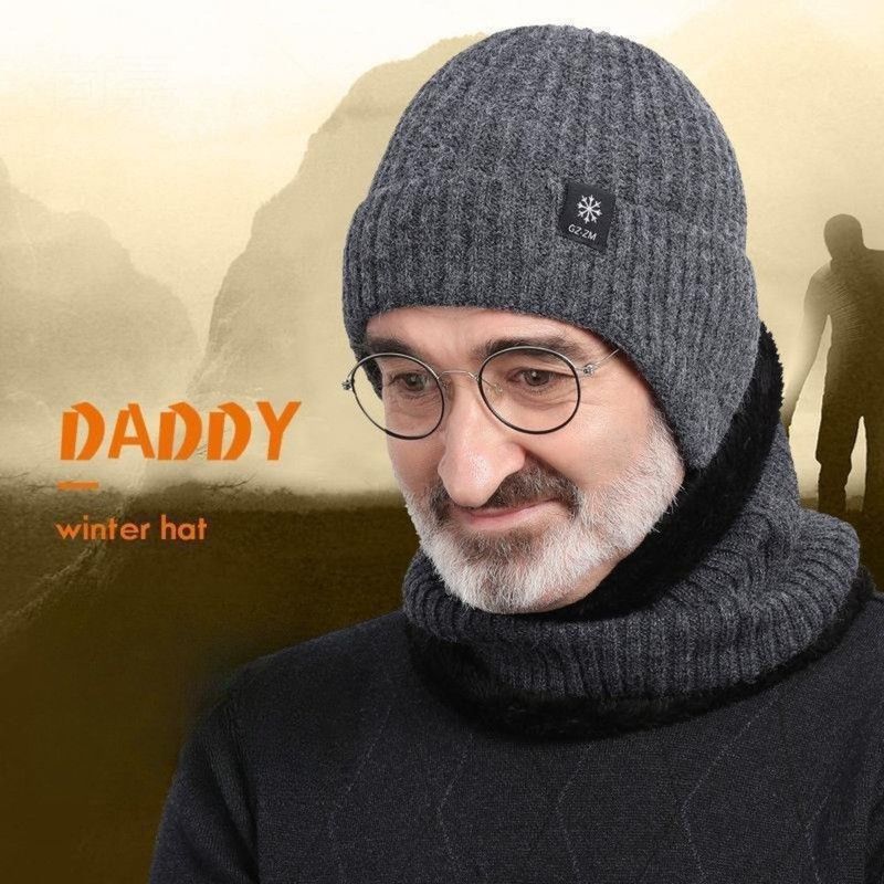 2-Pack—Men's Fleece-Lined Ear Protection Knit Beanie, Warm Thick Winter Hat for Dad or Grandpa—Black