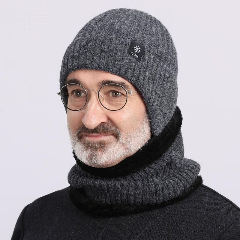 Men's Fleece-Lined Ear Protection Knit Beanie, Warm Thick Winter Hat for Dad or Grandpa - Navy Blue