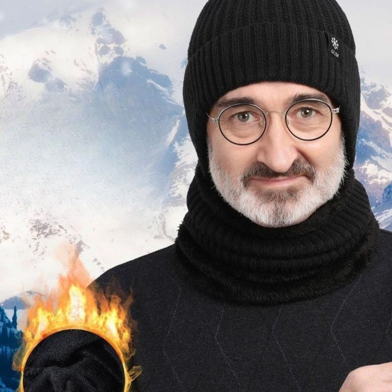2-Pack - Men's Fleece-Lined Ear Protection Knit Beanie, Warm Thick Winter Hat for Dad or Grandpa - Navy Blue