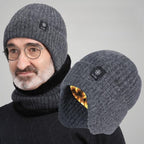 2-Pack - Men's Fleece-Lined Ear Protection Knit Beanie, Warm Thick Winter Hat for Dad or Grandpa - Gray