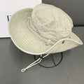 Vintage Washed Embroidered Bucket Hat, Wide-Brim Sun Hat with Drawstring for Hiking and Outdoor Activities - Beige