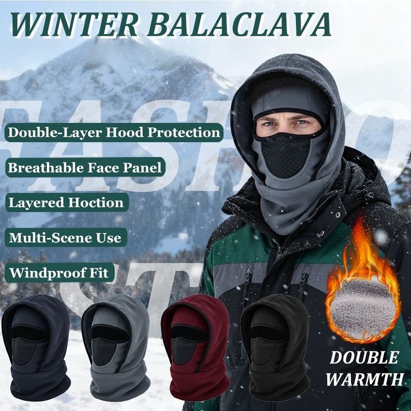 Fleece-Lined Winter Balaclava, Windproof and Breathable Face & Neck Warmer for Cycling and Outdoor Sports - Black