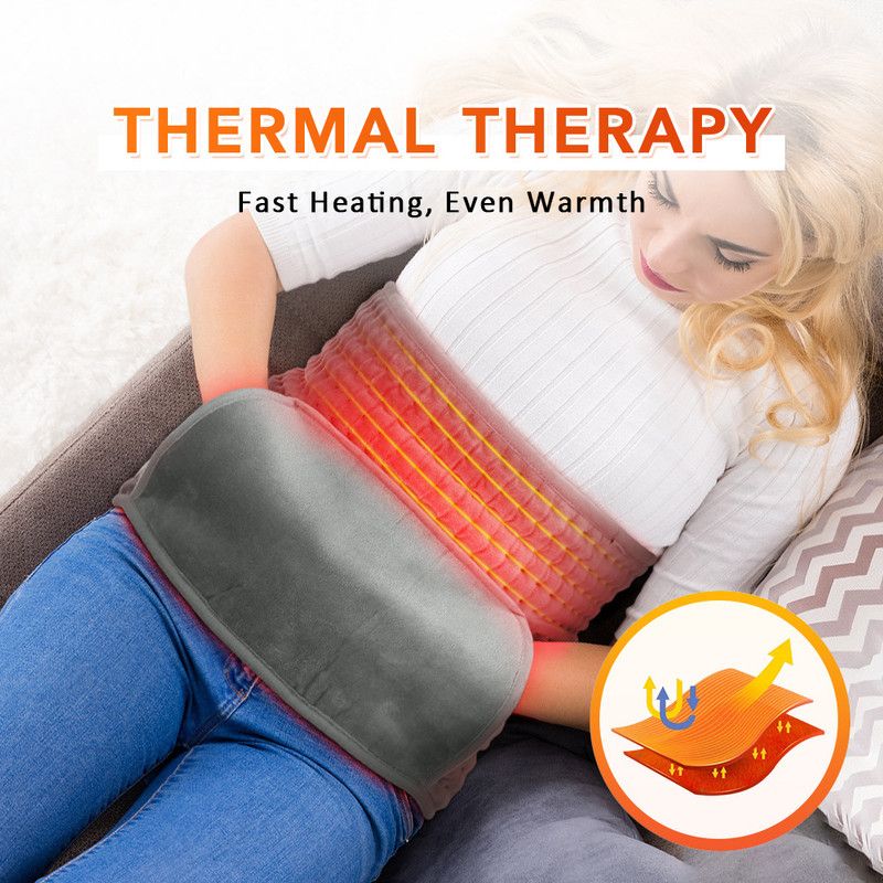 Electric Heating Waist Belt with Hand Warmer Pocket, 10 Heat Levels & 4 Timer Auto Off, Soft Plush Thermal Heating Pad for Back Abdomen Shoulder-Gray