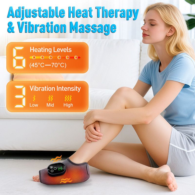 Wireless Heated Vibration Ankle Foot Massager Single Unit, 3 Vibration Modes 5 Heat Levels Rechargeable Massaging Wrap for Ankle Relief