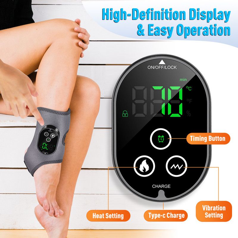 Wireless Heated Vibration Ankle Foot Massager Single Unit, 3 Vibration Modes 5 Heat Levels Rechargeable Massaging Wrap for Ankle Relief