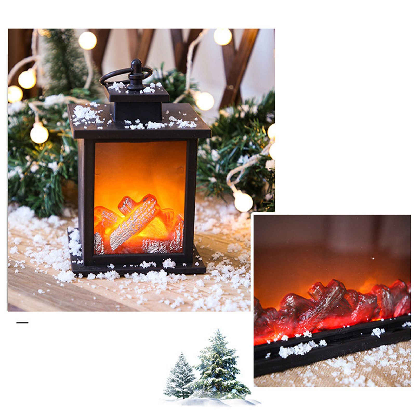 LED Flame Lantern Light Fashionable Retro Lantern Hanging Lamp for Christmas Decoration Square Flame Lamp, M