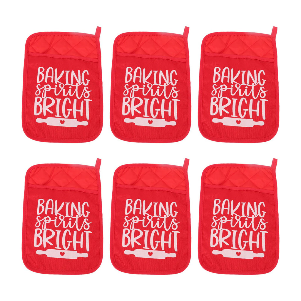 6Pcs Christmas Pot Holders with Pocket Heat Resistant Hot Pad Oven Mitts Cookie Bag Christmas Pot Rack Baking Kit