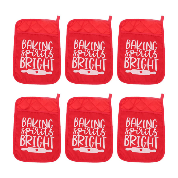 6Pcs Christmas Pot Holders with Pocket Heat Resistant Hot Pad Oven Mitts Cookie Bag Christmas Pot Rack Baking Kit