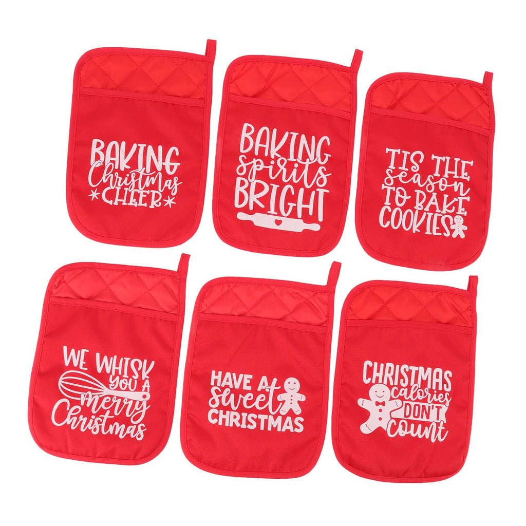6Pcs Christmas Pot Holders with Pocket Heat Resistant Hot Pad Oven Mitts Cookie Bag Christmas Pot Rack Baking Kit