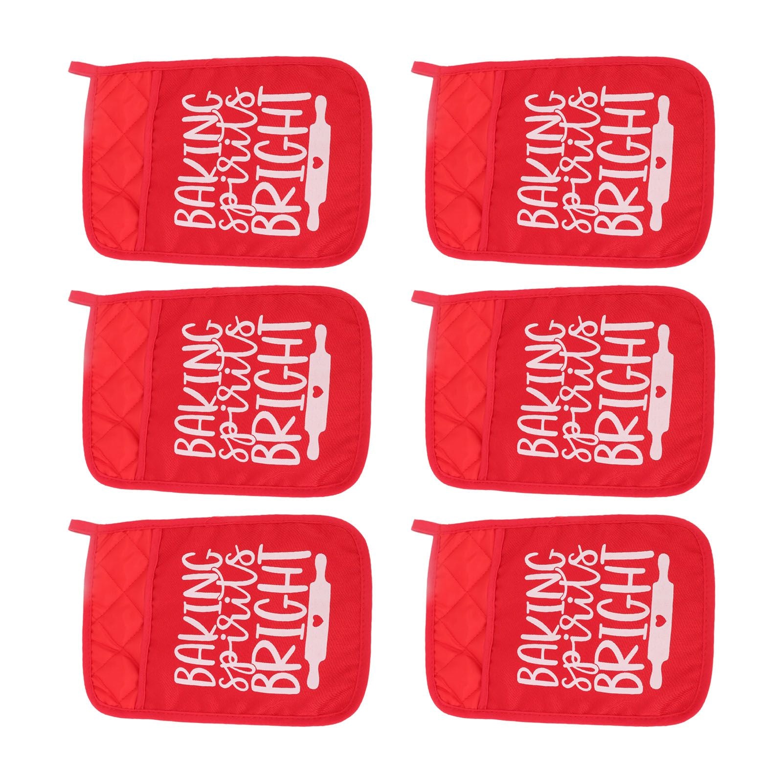 6Pcs Christmas Pot Holders with Pocket Heat Resistant Hot Pad Oven Mitts Cookie Bag Christmas Pot Rack Baking Kit