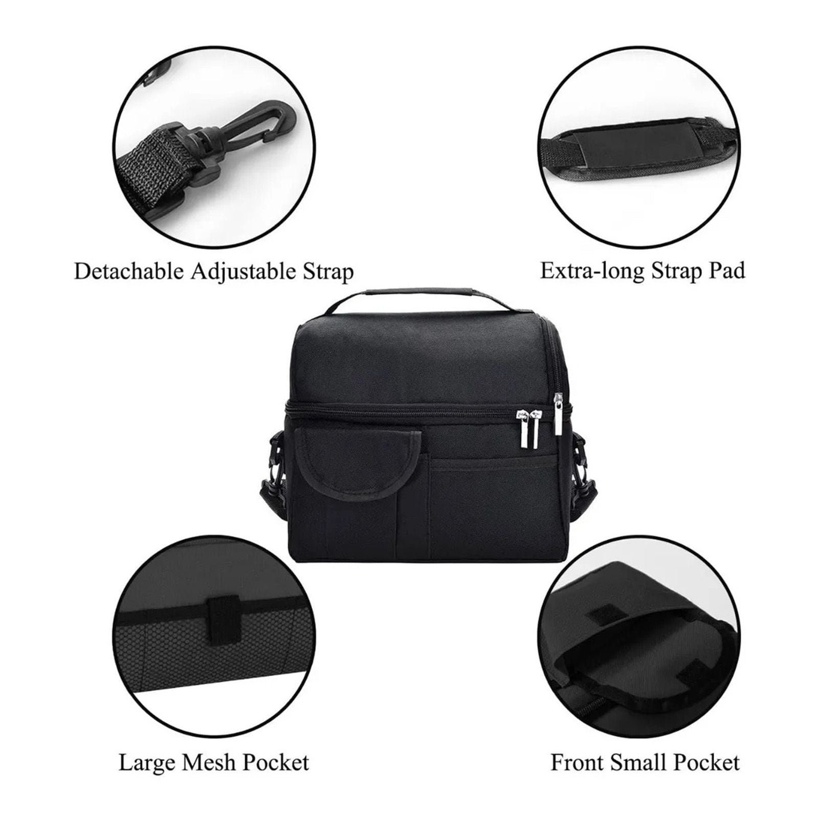 Cooler Bags Insulated Double Layer Large Capacity Oxford Cloth Washable Foldable Heat Insulation Lunch Bag for Office Black