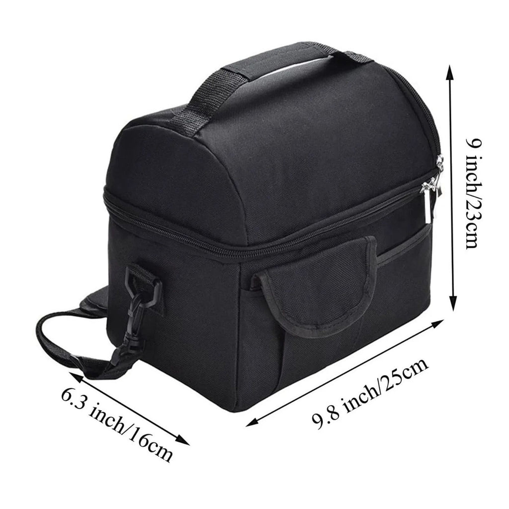 Cooler Bags Insulated Double Layer Large Capacity Oxford Cloth Washable Foldable Heat Insulation Lunch Bag for Office Black