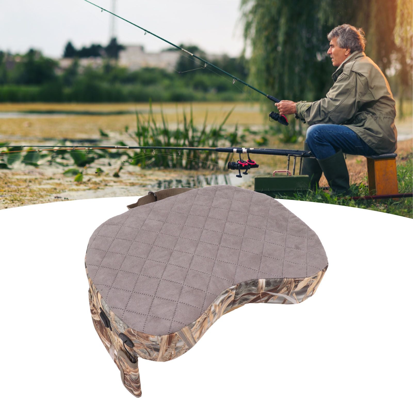 Portable Heating Seat Pad Camouflage 3 Gears Thicken USB Heated Stadium Seat Cushion Pad for Camping Hunting Fishing Reed