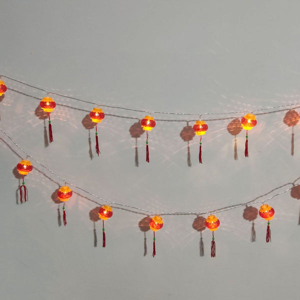Red Chinese Lantern String Lights LED Light Beads Waterproof New Year Lantern with PVC Shell for Courtyards With Tassel 3meters/9.8ft 20 Lights