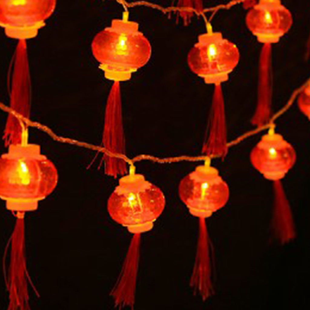 Red Chinese Lantern String Lights LED Light Beads Waterproof New Year Lantern with PVC Shell for Courtyards With Tassel 6meter/19.7ft 40 Light