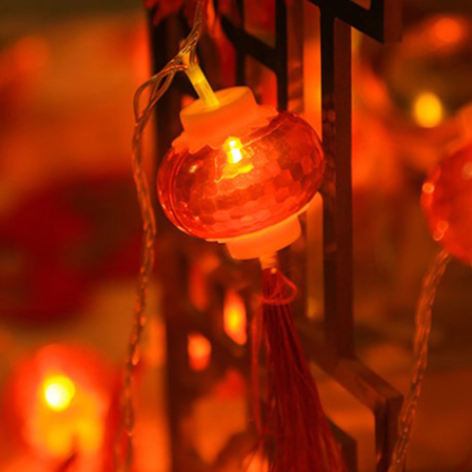 Red Chinese Lantern String Lights LED Light Beads Waterproof New Year Lantern with PVC Shell for Courtyards With Tassel 6meter/19.7ft 40 Light