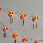Red Chinese Lantern String Lights LED Light Beads Waterproof New Year Lantern with PVC Shell for Courtyards With Tassel 6meter/19.7ft 40 Light