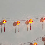 Red Chinese Lantern String Lights LED Light Beads Waterproof New Year Lantern with PVC Shell for Courtyards With Tassel 6meter/19.7ft 40 Light
