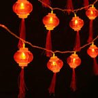 Red Chinese Lantern String Lights LED Light Beads Waterproof New Year Lantern with PVC Shell for Courtyards With Tassel 6meter/19.7ft 40 Light