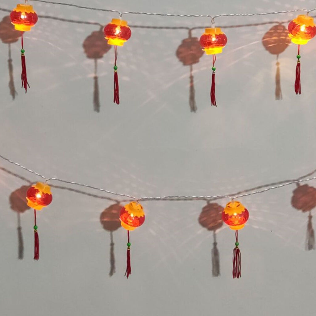 Red Chinese Lantern String Lights LED Light Beads Waterproof New Year Lantern with PVC Shell for Courtyards With Tassel 6meter/19.7ft 40 Light