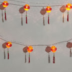 Red Chinese Lantern String Lights LED Light Beads Waterproof New Year Lantern with PVC Shell for Courtyards With Tassel 6meter/19.7ft 40 Light