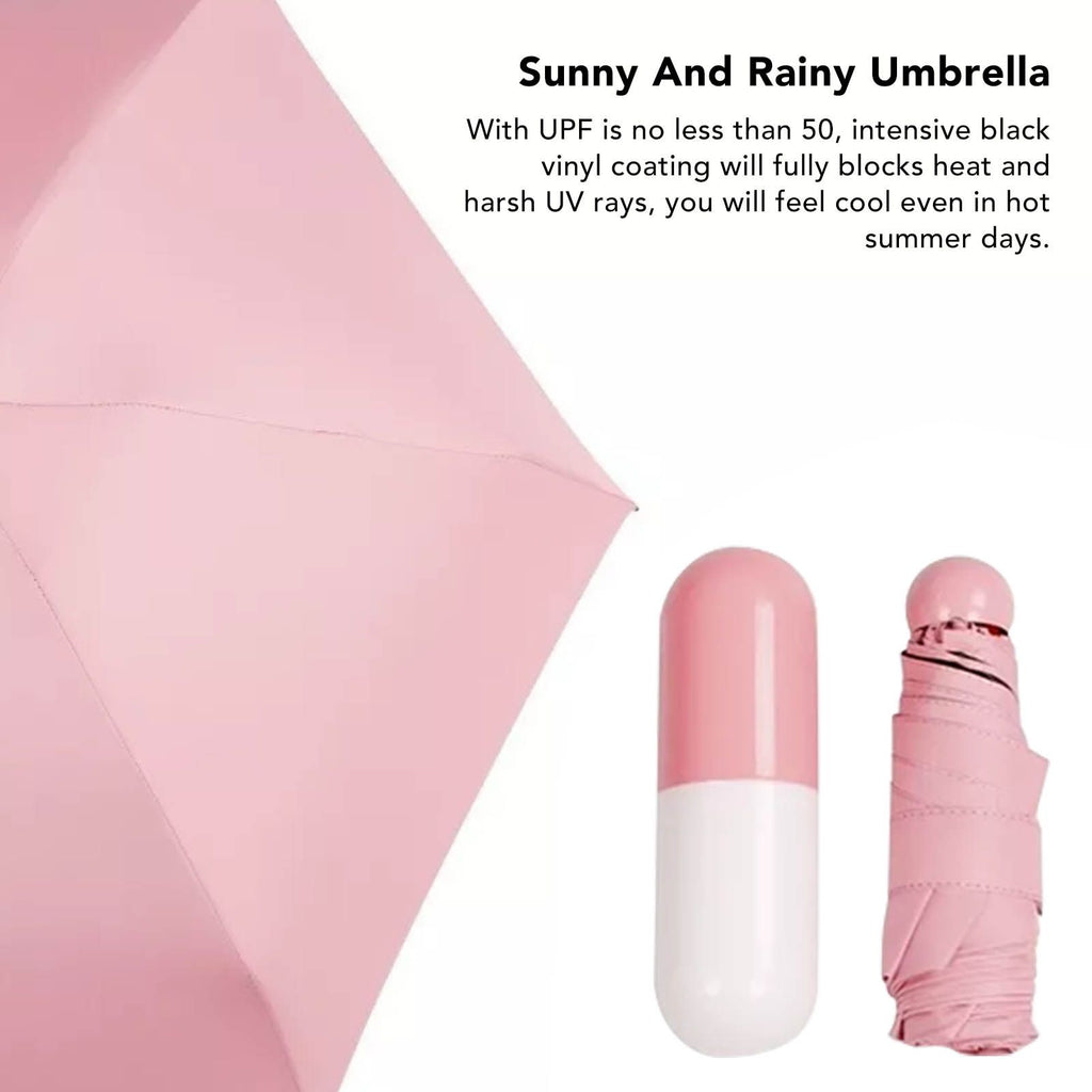 Pocket Umbrella Mini Compact Foldable Umbrella Pink for Sunny and Rainny Days 6 Umbrella Ribs