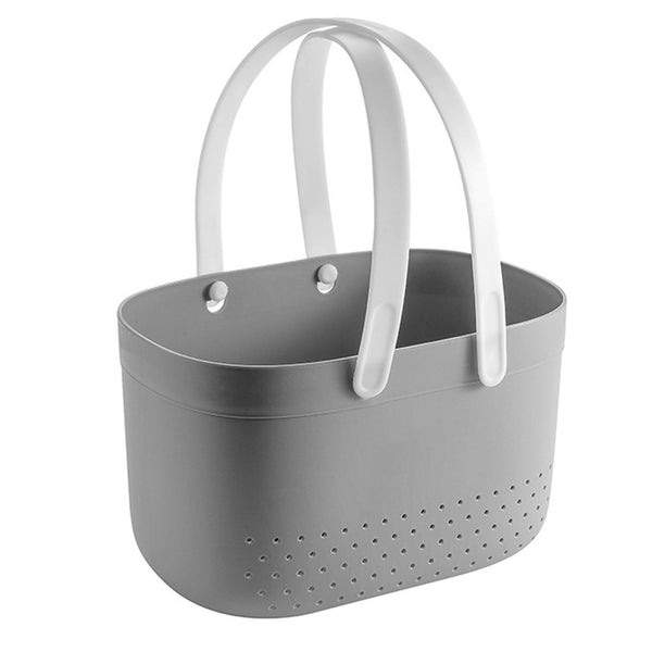 Portable Shower Basket with Ventilation Holes Large Capacity Plastic Portable Storage Basket with Handles for Bathroom Grey