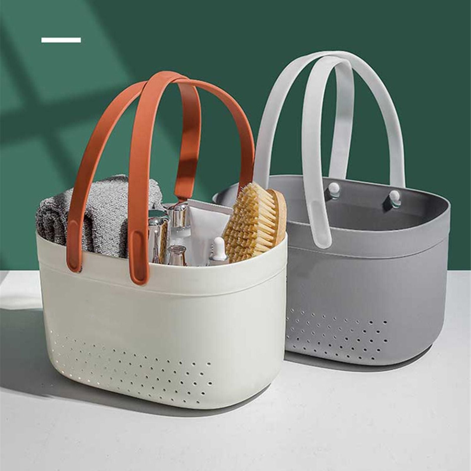 Portable Shower Basket with Ventilation Holes Large Capacity Plastic Portable Storage Basket with Handles for Bathroom Grey