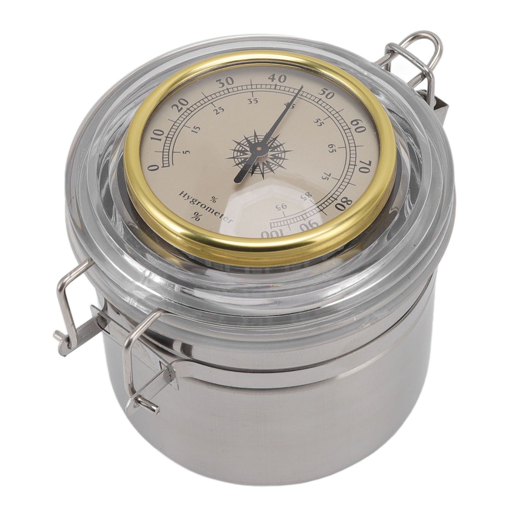 Cigar Jar Stainless Steel Silicone Ring with Hygrometer Waterproof Sealed Storage Jar for Home 96mmx103mm/3.8x4.1in