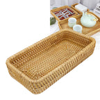 Rattan Tray Tabletop Organization Hand Woven Snack Storage Basket Multifunctional Serving Tray S