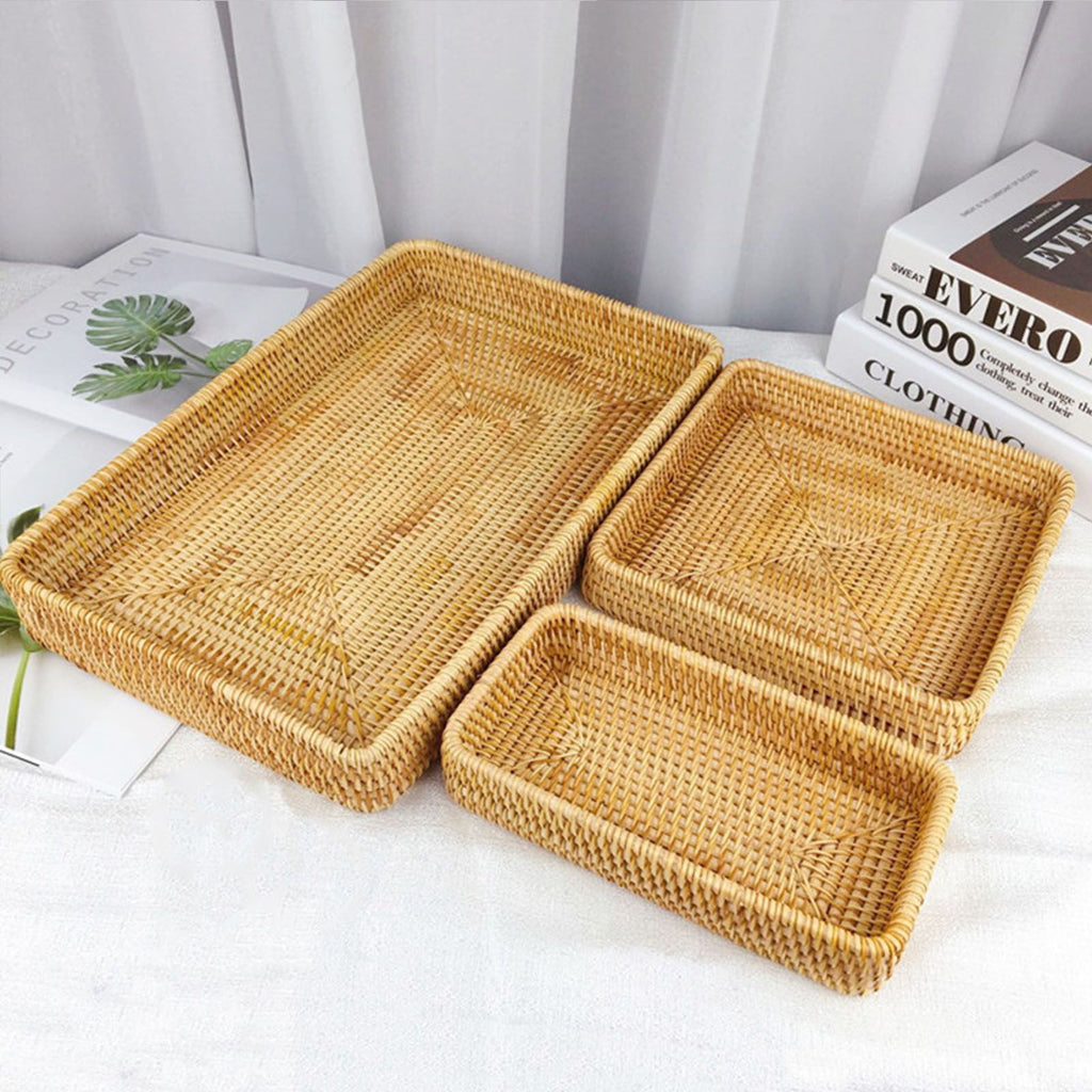 Rattan Tray Tabletop Organization Hand Woven Snack Storage Basket Multifunctional Serving Tray S