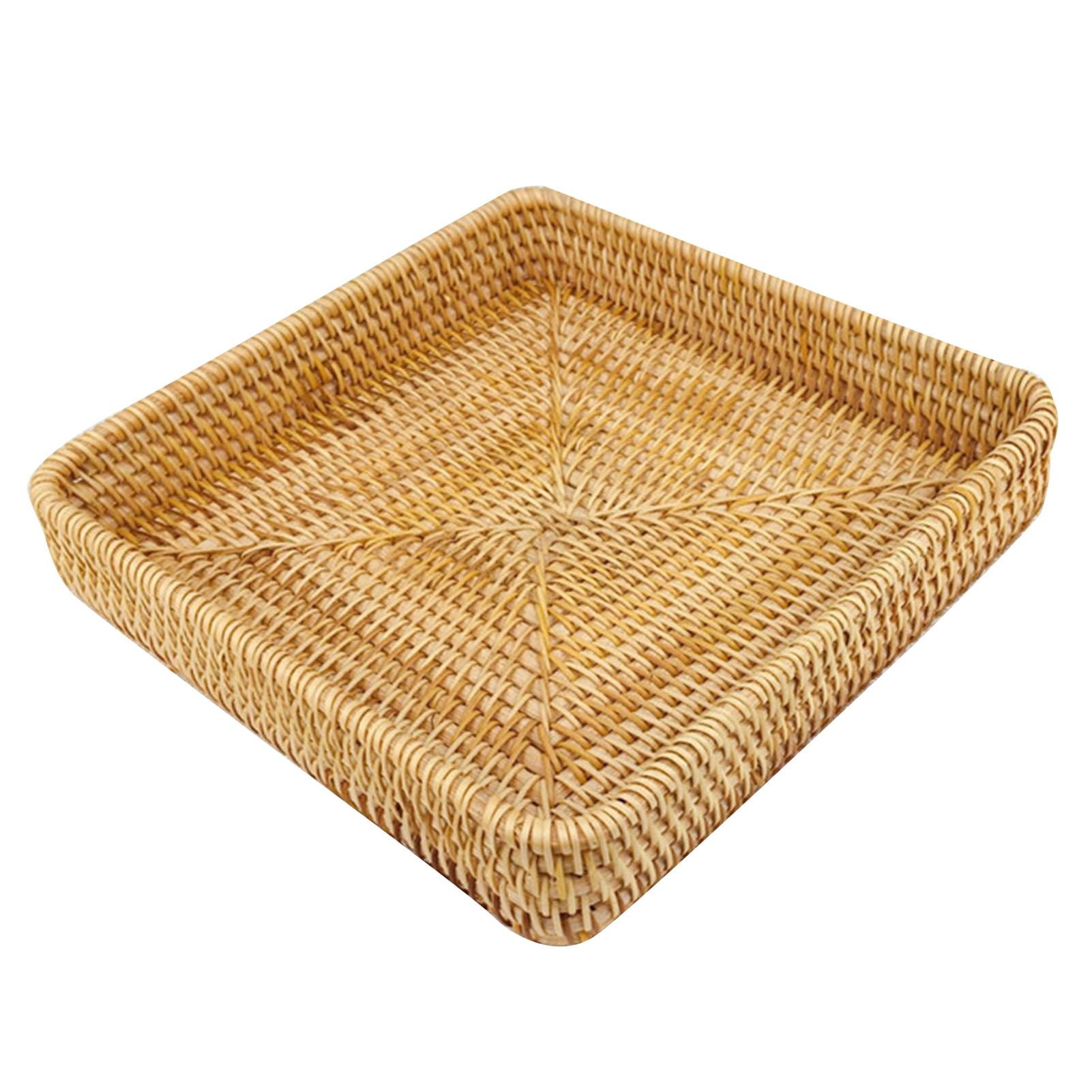 Rattan Tray Tabletop Organization Hand Woven Snack Storage Basket Multifunctional Serving Tray M