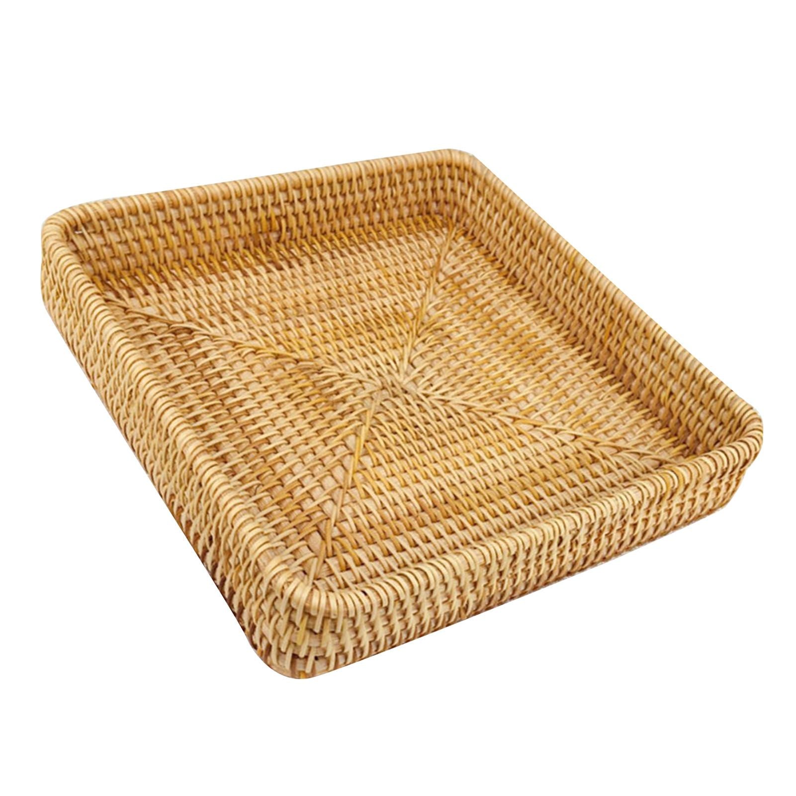 Rattan Tray Tabletop Organization Hand Woven Snack Storage Basket Multifunctional Serving Tray M