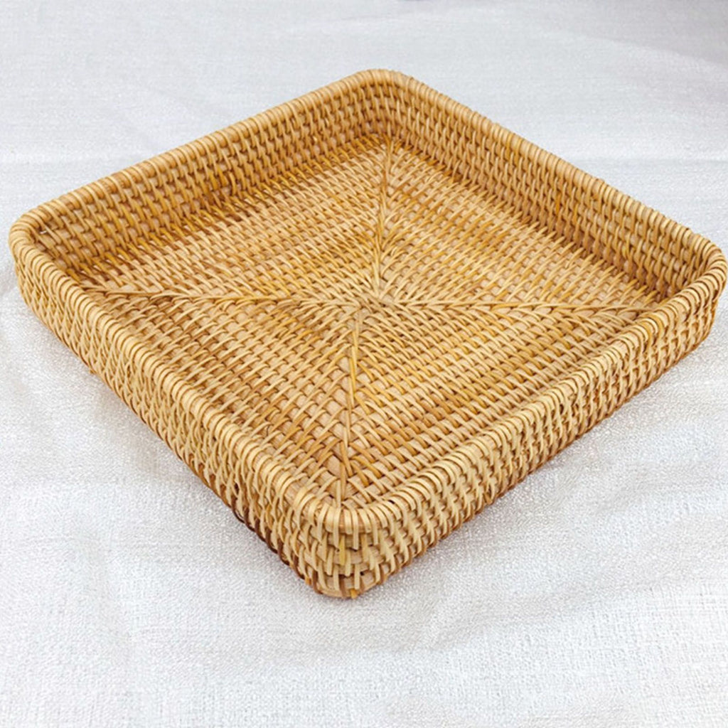 Rattan Tray Tabletop Organization Hand Woven Snack Storage Basket Multifunctional Serving Tray M