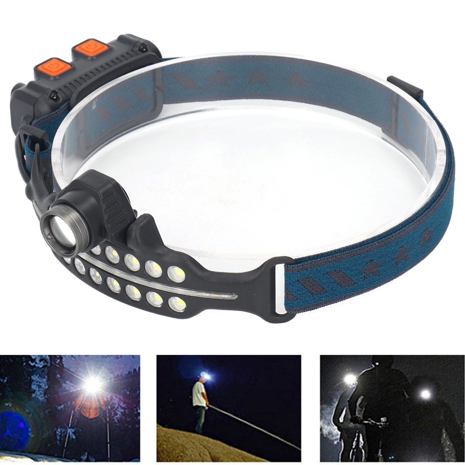 LED Headlamp Induction Type C Charging Red LED Warning Adjustable Head Flashlight for Work Camping