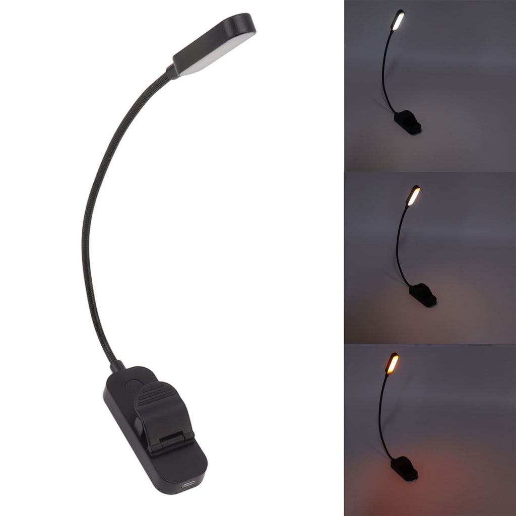 Book Light USB Rechargeable Blocking Reading Clip On Lamp 3 Brightness Stepless Dimming 8 LED Eye Care Sleep Aid Black