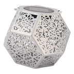 LED Solar Powered Lantern Light IP44 Waterproof Silver Polygon Decorative Solar Hanging Lantern Light for Outdoor Garden
