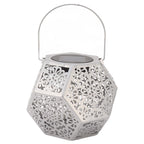 LED Solar Powered Lantern Light IP44 Waterproof Silver Polygon Decorative Solar Hanging Lantern Light for Outdoor Garden