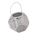 LED Solar Powered Lantern Light IP44 Waterproof Silver Polygon Decorative Solar Hanging Lantern Light for Outdoor Garden