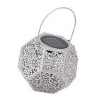 LED Solar Powered Lantern Light IP44 Waterproof Silver Polygon Decorative Solar Hanging Lantern Light for Outdoor Garden