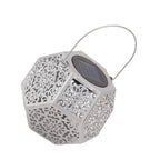 LED Solar Powered Lantern Light IP44 Waterproof Silver Polygon Decorative Solar Hanging Lantern Light for Outdoor Garden