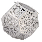 LED Solar Powered Lantern Light IP44 Waterproof Silver Polygon Decorative Solar Hanging Lantern Light for Outdoor Garden