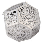 LED Solar Powered Lantern Light IP44 Waterproof Silver Polygon Decorative Solar Hanging Lantern Light for Outdoor Garden
