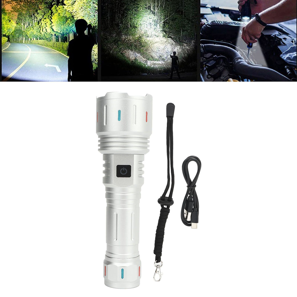 LED Flashlight 10000 Luminous Flux 5 Modes USB Type C Charge Waterproof Camping Flashlight for Hiking Travel Emergency
