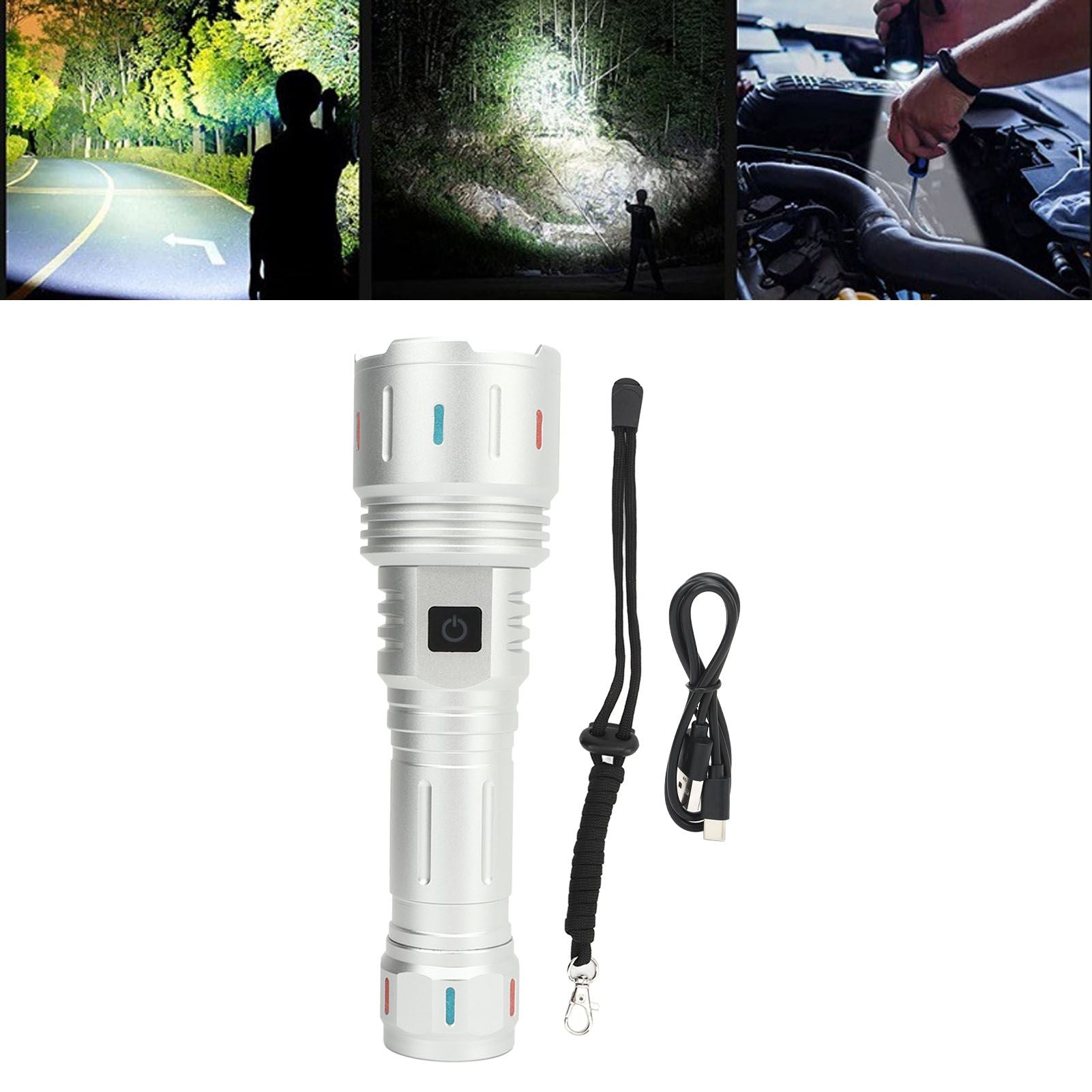 LED Flashlight 10000 Luminous Flux 5 Modes USB Type C Charge Waterproof Camping Flashlight for Hiking Travel Emergency