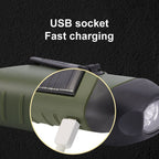 Solar Powered Hand Crank Flashlight Emergency LED Flashlight Survival Flashlight Quick Snap Carbiner Flashlight for Outdoor Sports