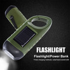 Solar Powered Hand Crank Flashlight Emergency LED Flashlight Survival Flashlight Quick Snap Carbiner Flashlight for Outdoor Sports